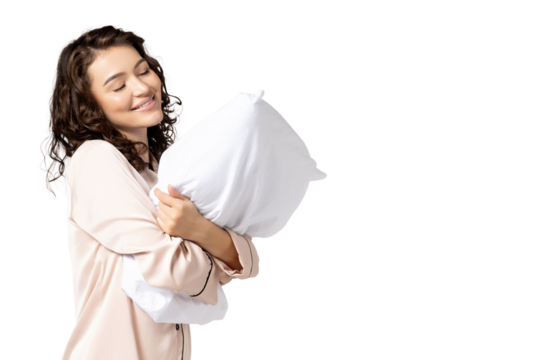 PNG girl with pillow isolated on white background.