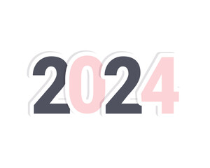 2024 sticker with pink and gray numbers, element for design for New Year and Christmas