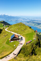 View from Rigi mountain on Swiss Alps, Lake Lucerne and Pilatus mountains portrait format in...
