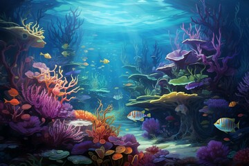 Underwater scene with aquatic creatures. Generative AI