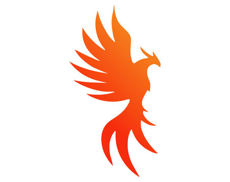 Fiery Phoenix Illustrative Icon with Vibrant Orange and Tangerine Gradient: Mythical Bird of Flames in Modern Digital Art, Perfect for Adobe Stock