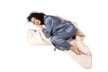 PNG, girl in pajamas sleeping, isolated on white background.