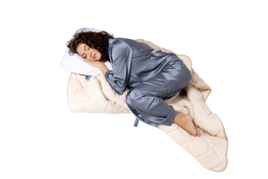 PNG, girl in pajamas sleeping, isolated on white background.