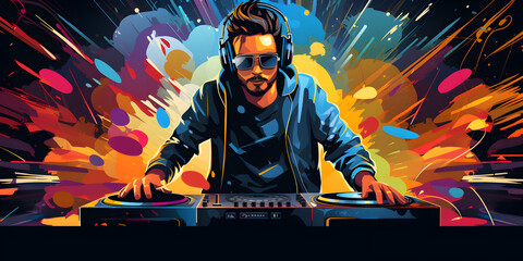 Colorful art of music DJ - obrazy, fototapety, plakaty