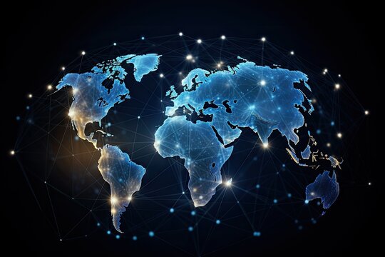 Fototapeta Global network connection on world map. Polygonal background. Vector illustration, Global network connection. World map point and line composition concept of global business, AI Generated
