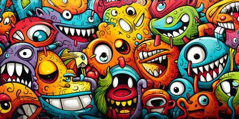 Colorful doodle monster art background