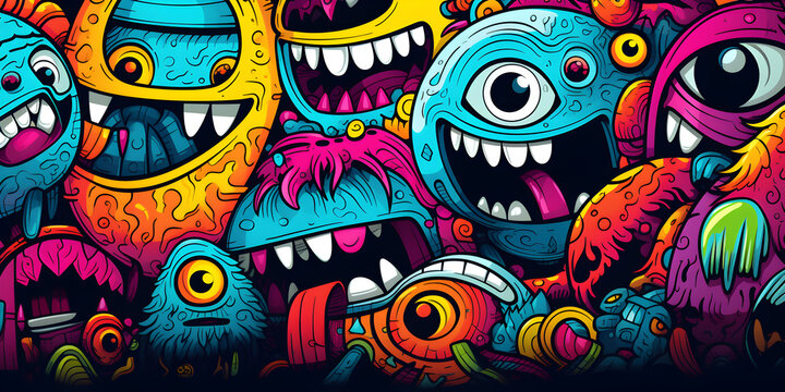 Colorful doodle monster art background