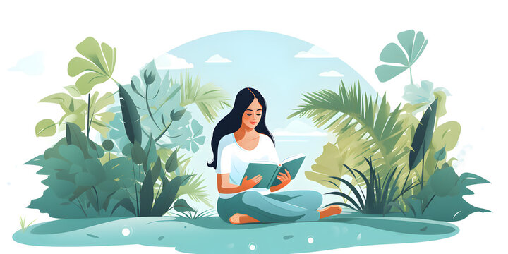 Woman reading a book illustration background