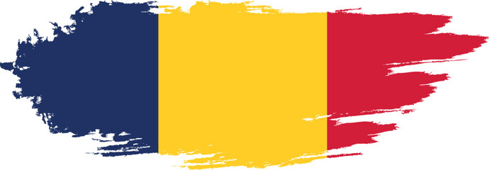Romania flag on brush paint stroke.