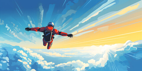 Sky diving illustration sport background - obrazy, fototapety, plakaty