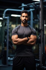 A Strong Man Posing for a Photo in a Gym. Fictional characters created by Generated AI.