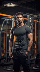 Fitness Center Adonis - Muscular Man Posing in Gym. Fictional characters created by Generated AI.