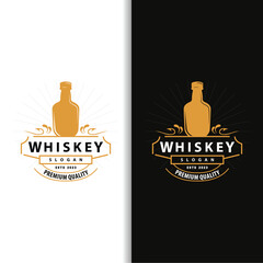 Whiskey Logo, Drink Label Design With Old Retro Vintage Ornament Illustration Premium Template