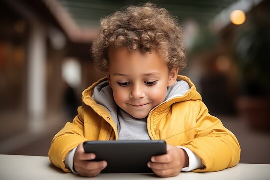 Small child looking at a smartphone.