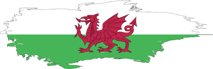Wales flag country on brush paint stroke.