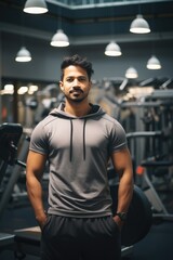 Fitness Model at Gym - Muscular Man Posing for Photo. Fictional characters created by Generated AI.