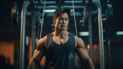 Flexing Muscles in the Gym. Fictional characters created by Generated AI.