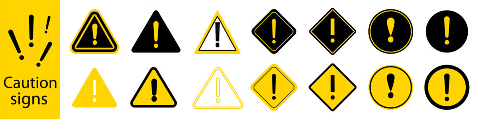Warning sign with exclamation mark.  Caution warning sign icon