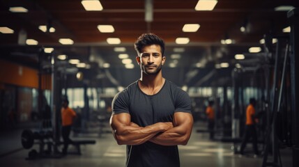 Muscular Man at the Gym. Fictional characters created by Generated AI.