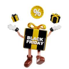3d black friday box character throw giftbox