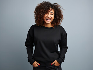 Fototapeta na wymiar woman wearing black sweatshirt, mock up 