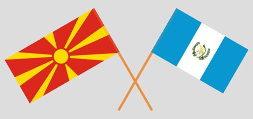 Crossed flags of North Macedonia and Guatemala. Official colors. Correct proportion