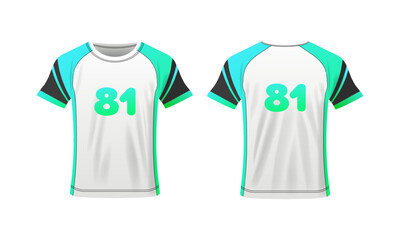 T-shirt mockup. Flat, color, number 81, T-shirt layout, T-shirt mockup with numbers. Vector icons