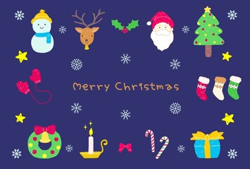 手描きクリスマスカード（濃紺）