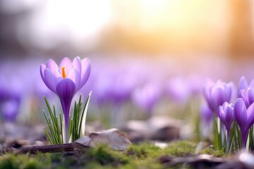 Spring purple crocus flower.