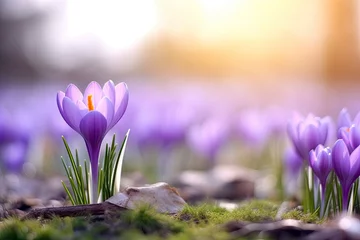 Fotobehang Spring purple crocus flower. © AbulKalam