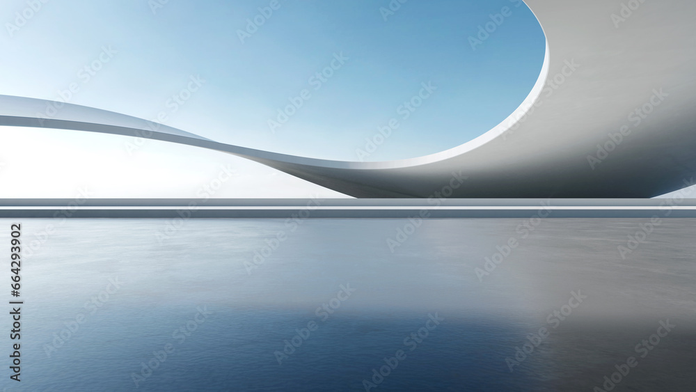 Poster 3d render of abstract futuristic architecture with empty concrete floor. scene for car presentation.