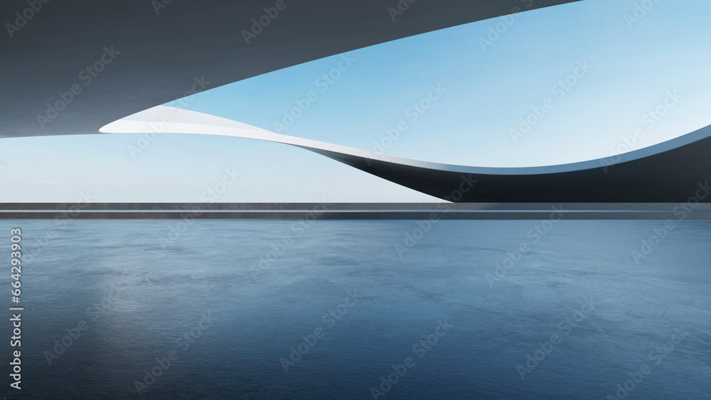 Leinwandbilder 3d render of abstract futuristic architecture with empty concrete floor. scene for car presentation.