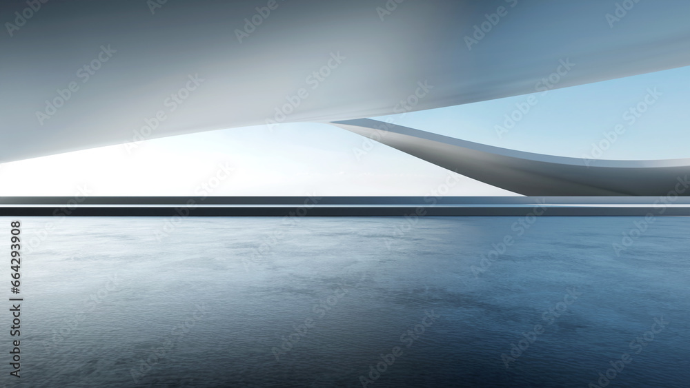 Leinwandbilder 3d render of abstract futuristic architecture with empty concrete floor. scene for car presentation.