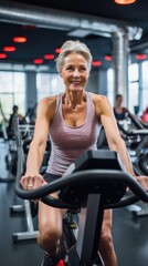 Fototapeta premium Fit and Strong Woman Exercising on a Gym Machine. Fictional characters created by Generated AI.
