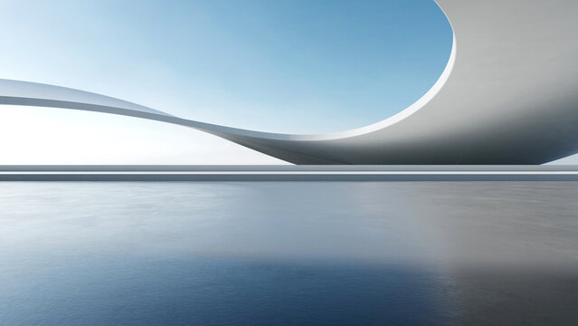 3d render of abstract futuristic architecture with empty concrete floor. Scene for car presentation.