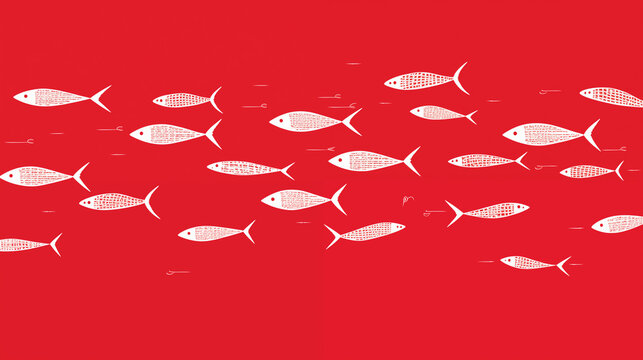white fishes and line waves in red background,vector, decration pattern