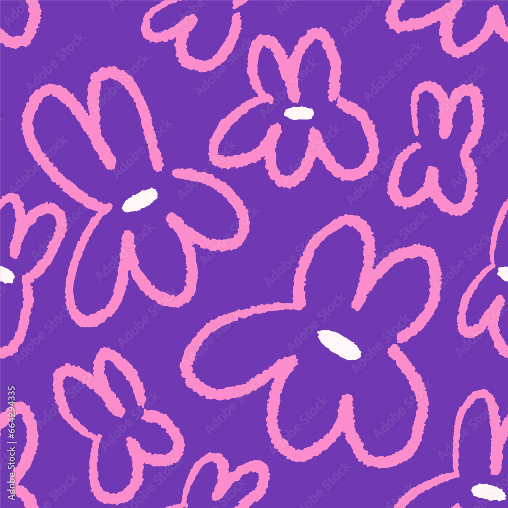 Aufkleber doodle flowers pattern. abstract kids floral print in naive primitive simple style. endless backgrou