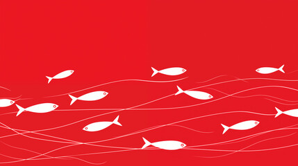 white fishes and line waves in red background,vector, decration pattern