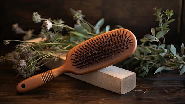 Haircare wonder, natural bristle goodness, smooth tresses, easy grooming, knot-free, radiant finish, hair well-being, beauty simplified. Crafted with expertise. Generated by AI.