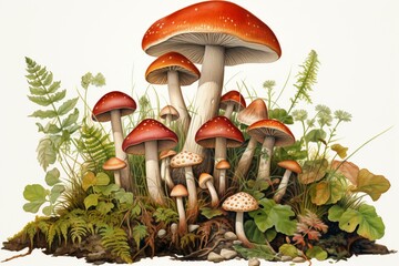 A depiction of various mushrooms. Generative AI