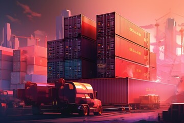 Moving containers, shipping logistics, transportation, concepts, illustration rendering. Generative AI