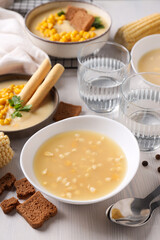 Corn soup, concept of tasty lunch food