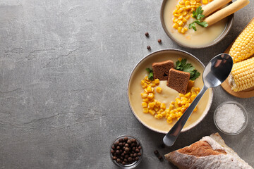 Corn soup, concept of tasty lunch food