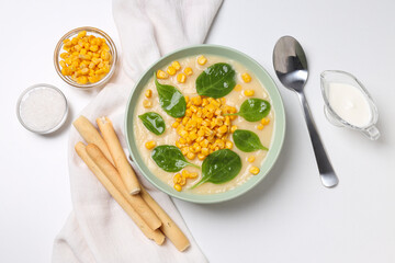Corn soup, concept of tasty lunch food