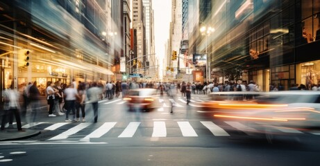 captures the essence of life in New York, a city that never sleeps Utilizing longexposure techniques - obrazy, fototapety, plakaty