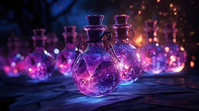 Mysterious bottles, filled with swirling love potions, await those seeking romance