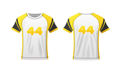 T-shirt mockup. Flat, color, number 44, T-shirt layout, T-shirt mockup with numbers. Vector icons