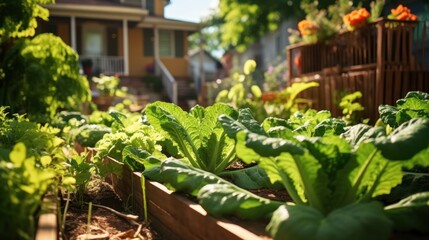 Fototapeta na wymiar Lush green vegetables flourish in front yards, transforming urban spaces into sustainable edible gardens
