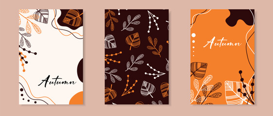 Autumn. Set of abstract cards with autumn background. Drawings for a poster, card or background