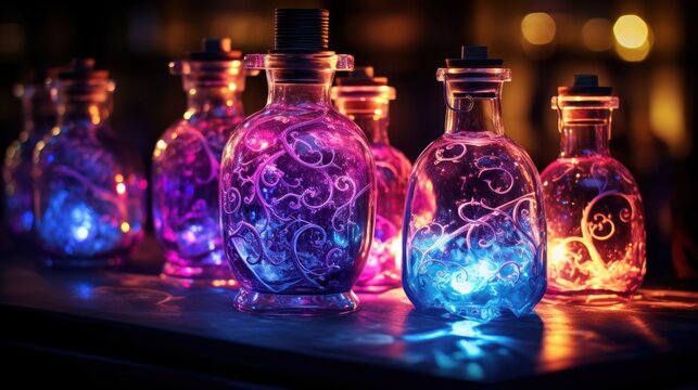 Mysterious bottles, filled with swirling love potions, await those seeking romance